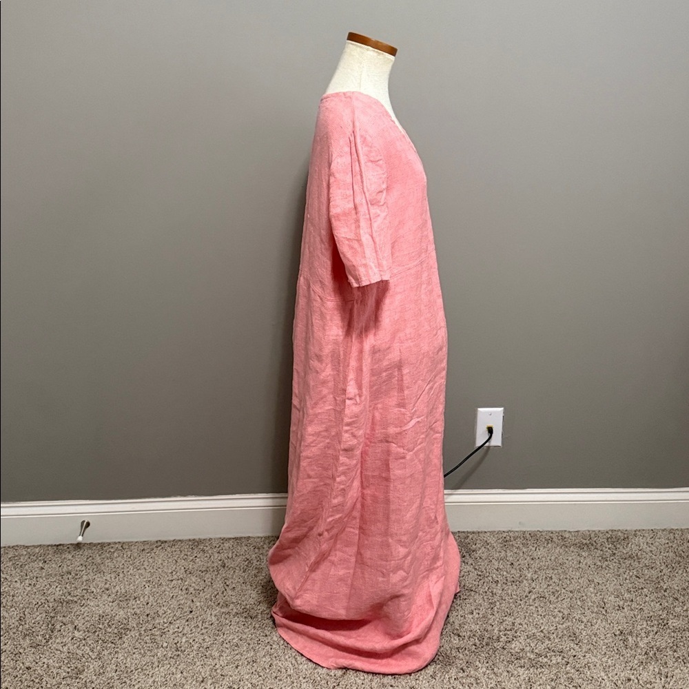 NWT!! Eileen Fisher - Textured Irish Linen Maxi Dress - Pink - Size Large - Picture 5 of 11